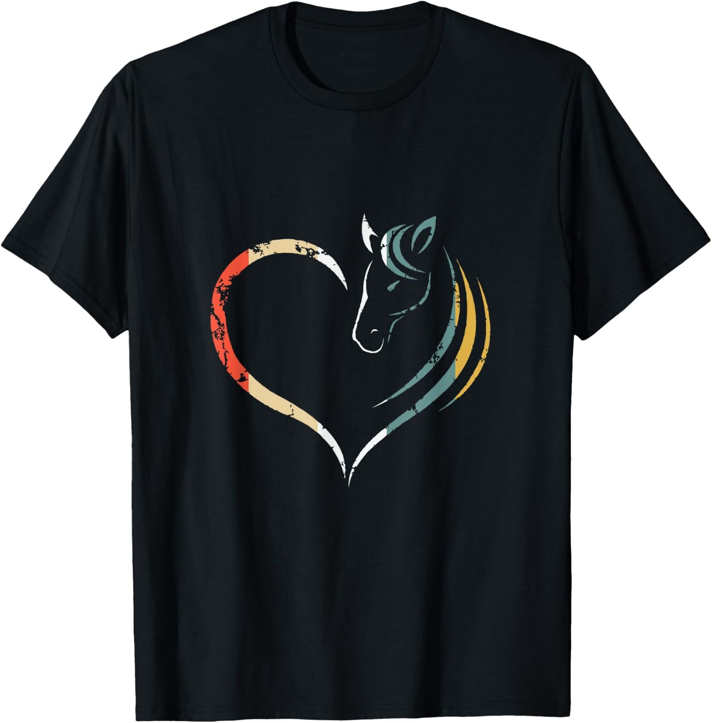 Horse Head Inside Heart Women Ladies Girls Teens Kids Retro T-Shirt - T-Shirt | Black