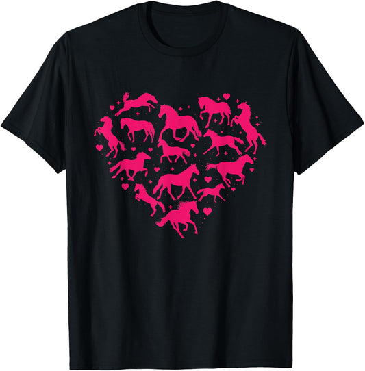 Valentines Horses - Valentines Day Horse Animal Equestrian T-Shirt - T-Shirt | Black