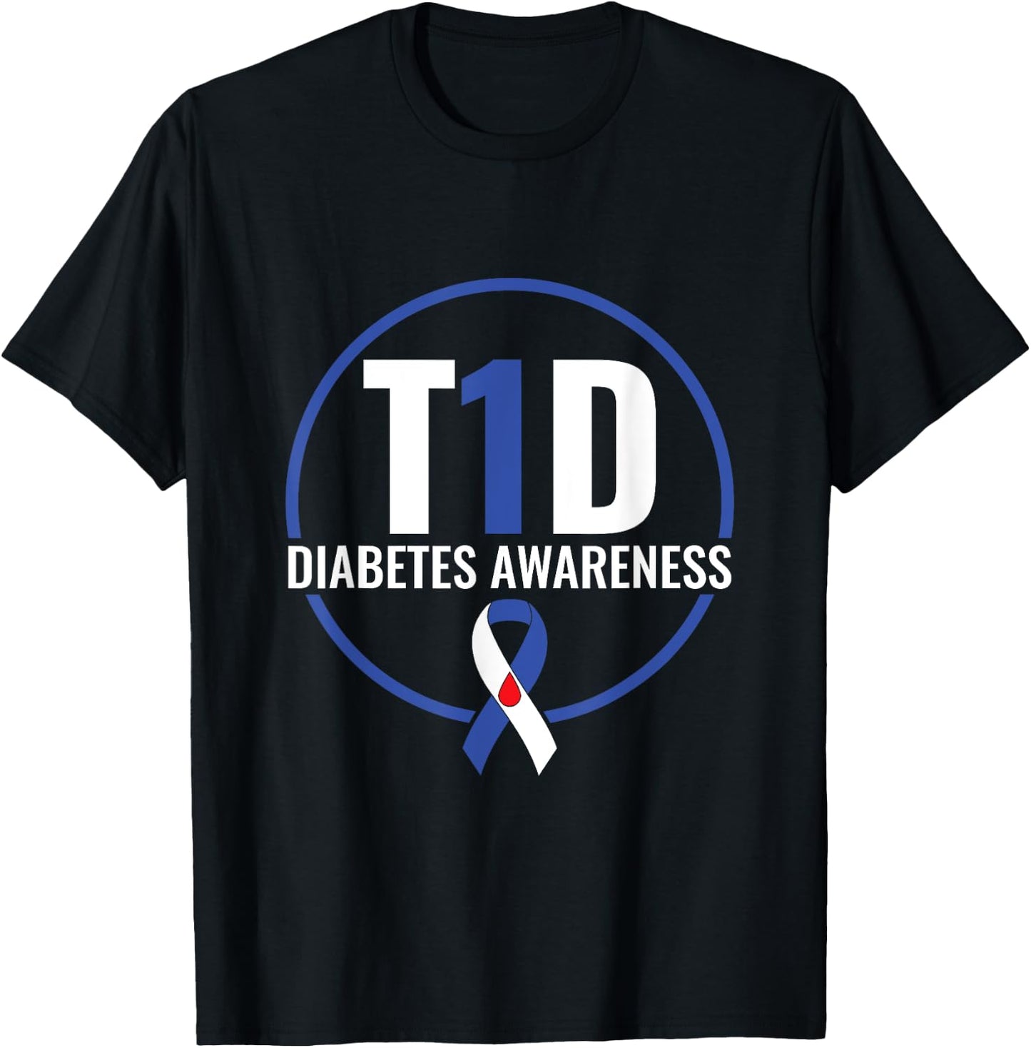 T1D Diabetes Awareness - Blue Ribbon Diabetes Support T-Shirt - T-Shirt | Black