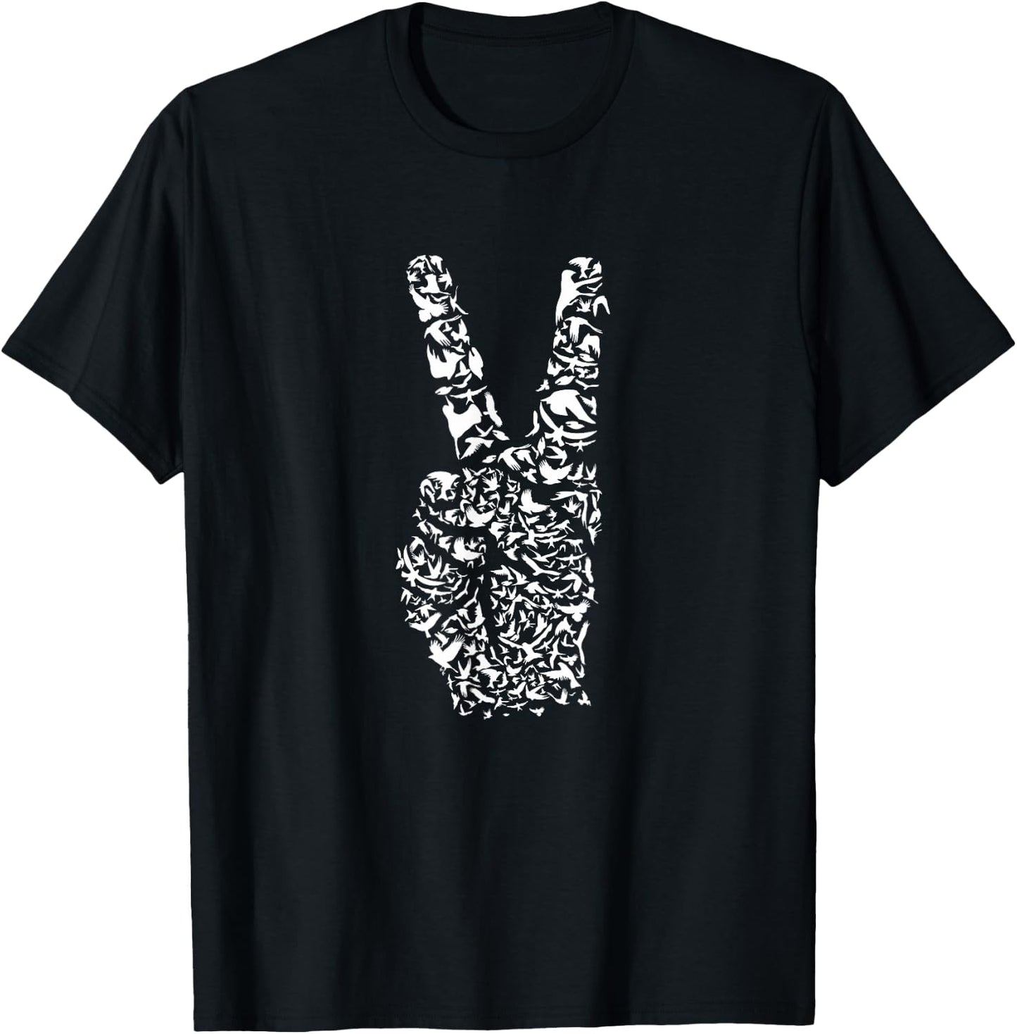 WHITE DOVES PEACE SIGN HIPPIE 60s 70s RETRO DESIGN VINTAGE T-Shirt - T-Shirt | Black