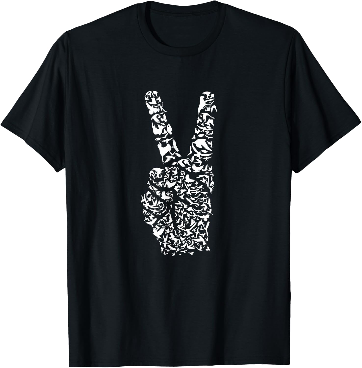 WHITE DOVES PEACE SIGN HIPPIE 60s 70s RETRO DESIGN VINTAGE T-Shirt - T-Shirt | Black