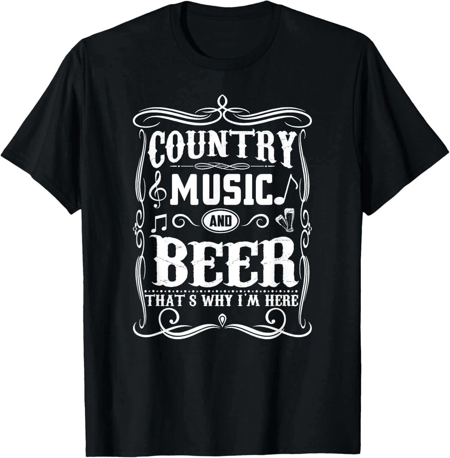 Country Music Beer Lover Vintage Guitar Cowboy Boots Product T-Shirt - T-Shirt | Black