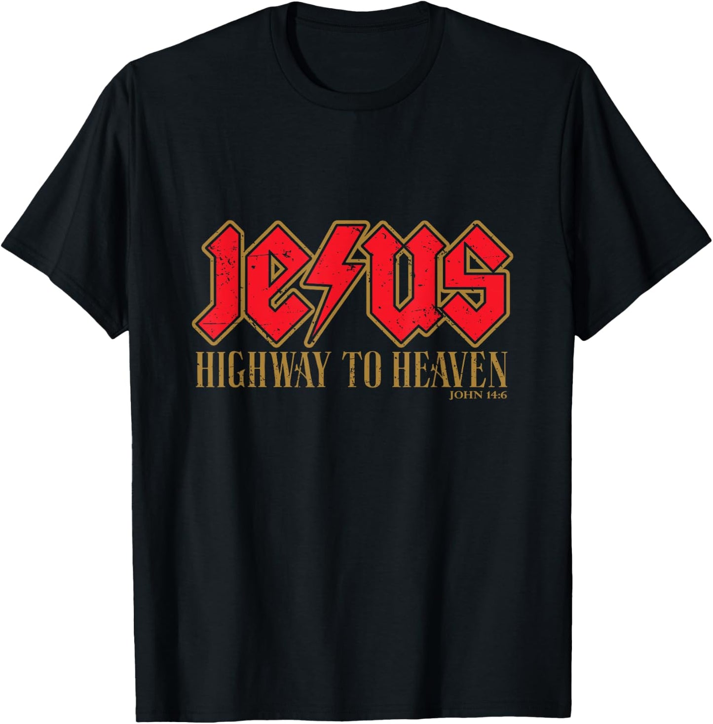 JESUS - HIGHWAY TO HEAVEN - JOHN 14:6 - Red & Gold T-Shirt - T-Shirt | Black