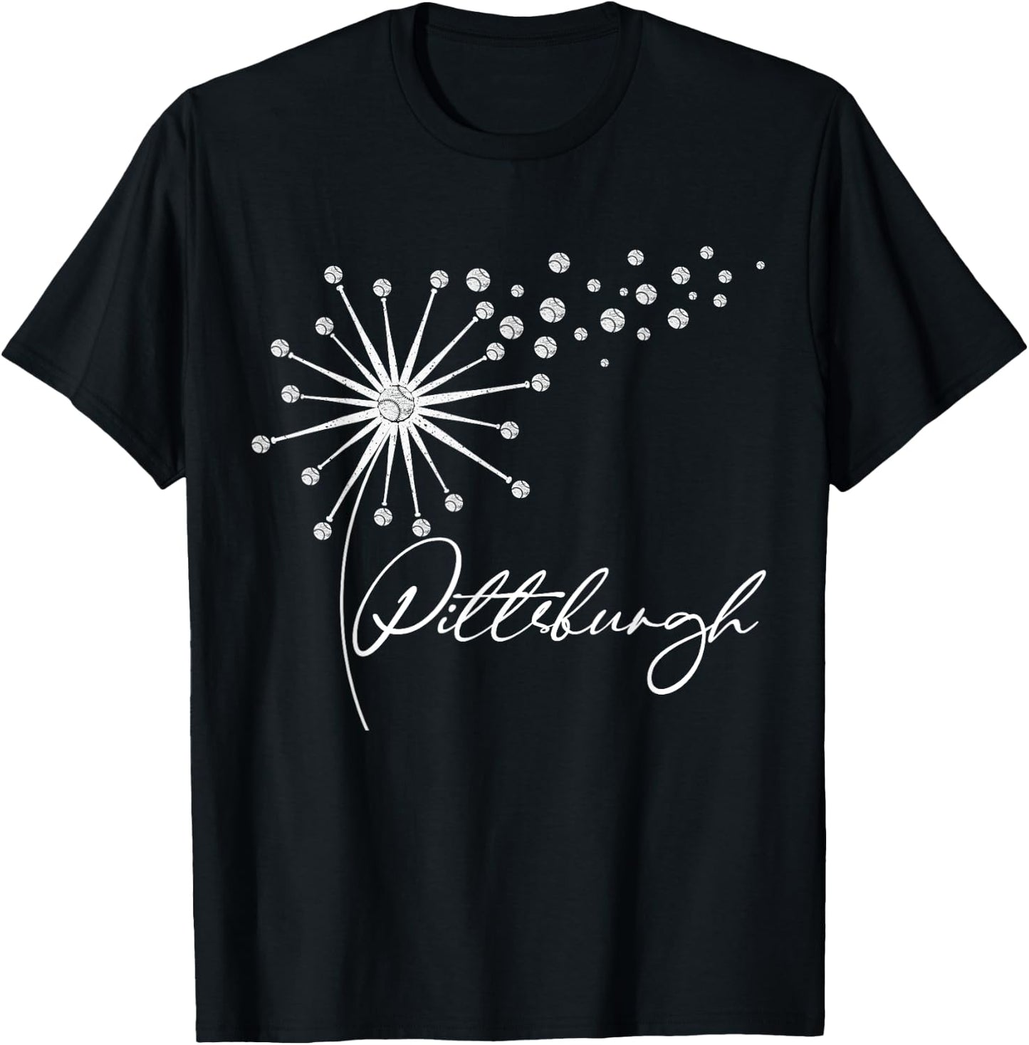 Pittsburgh Cute Baseball Dandelion I Love Pittsburgh T-Shirt - T-Shirt | Black