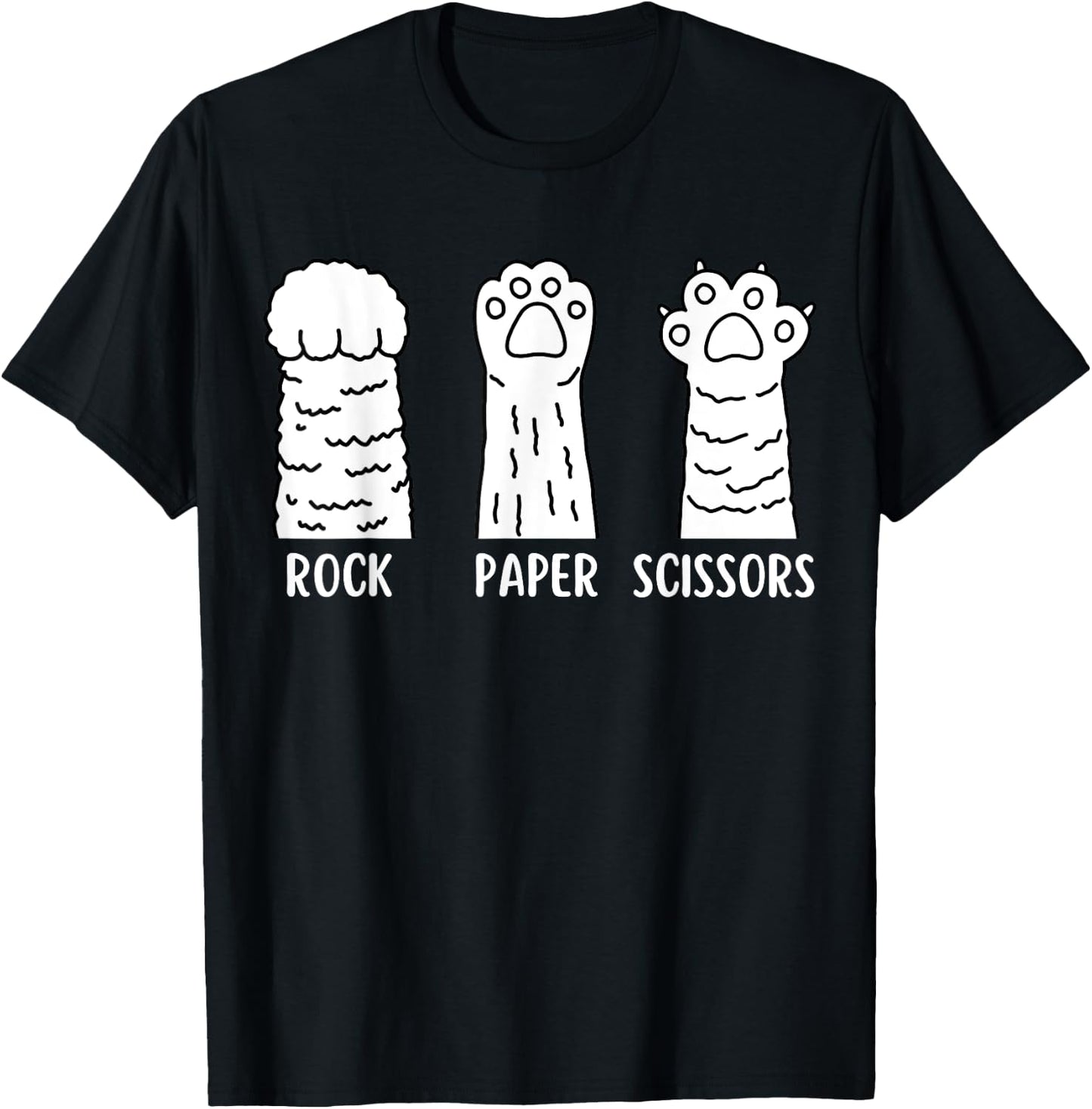 Funny Cat Animal Rescue Pet Lover Apparel Rock Paper Scissors Hand Game Cute Paw Funny Cat T-Shirt - T-Shirt | Black