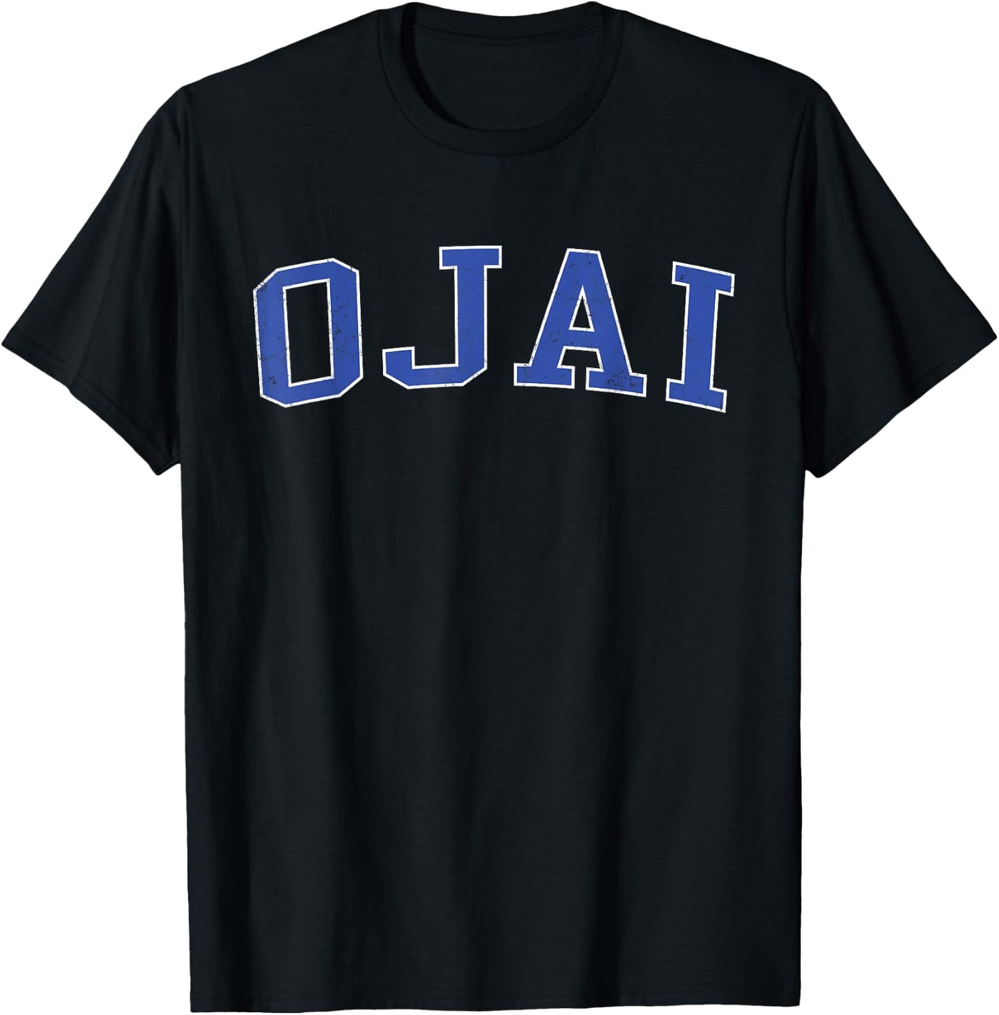Vintage Ojai CA Distressed Blue Varsity Style T-Shirt - T-Shirt | Black