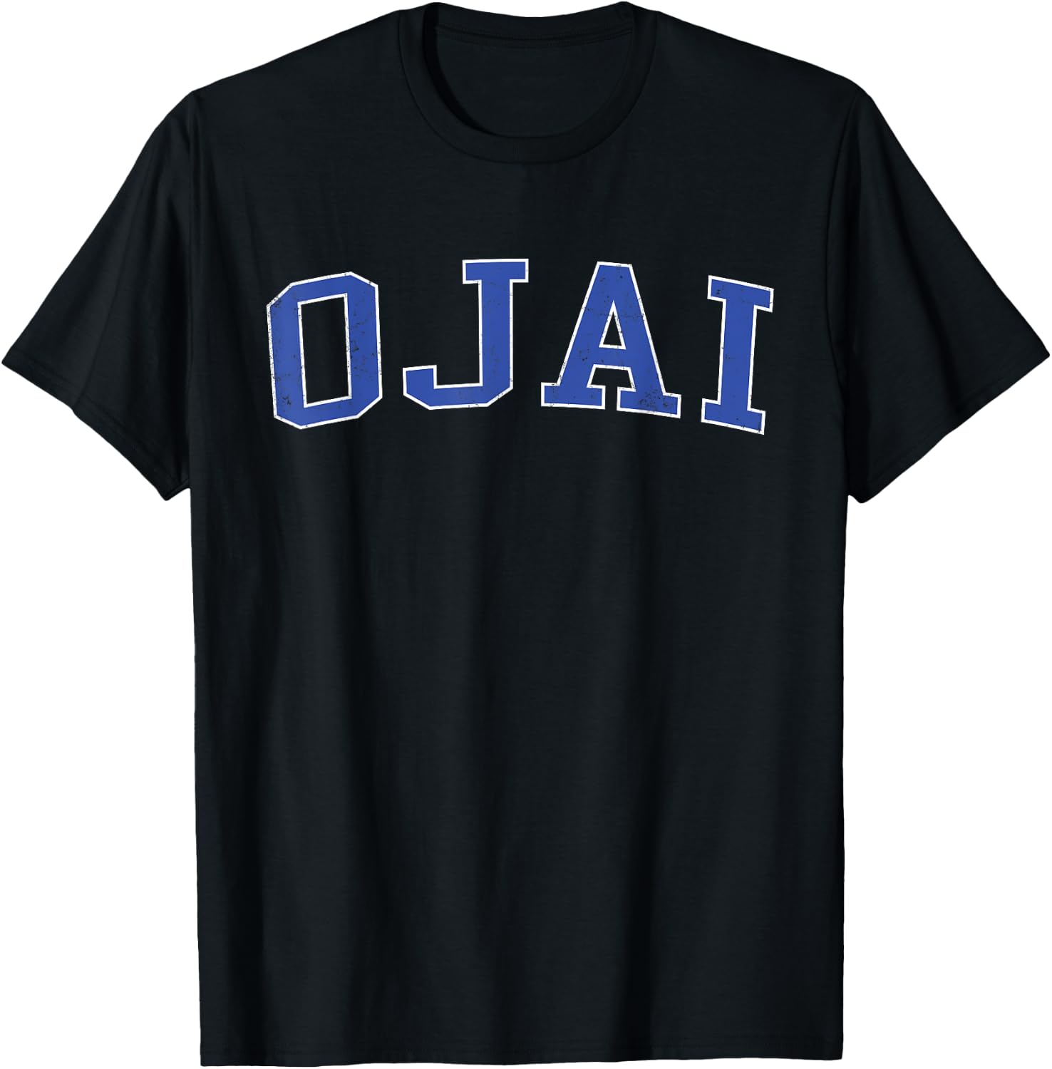 Vintage Ojai CA Distressed Blue Varsity Style T-Shirt - T-Shirt | Black