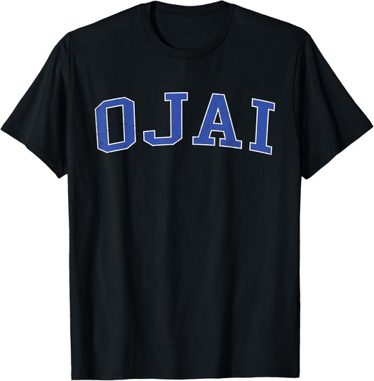 Vintage Ojai CA Distressed Blue Varsity Style T-Shirt - T-Shirt | Black