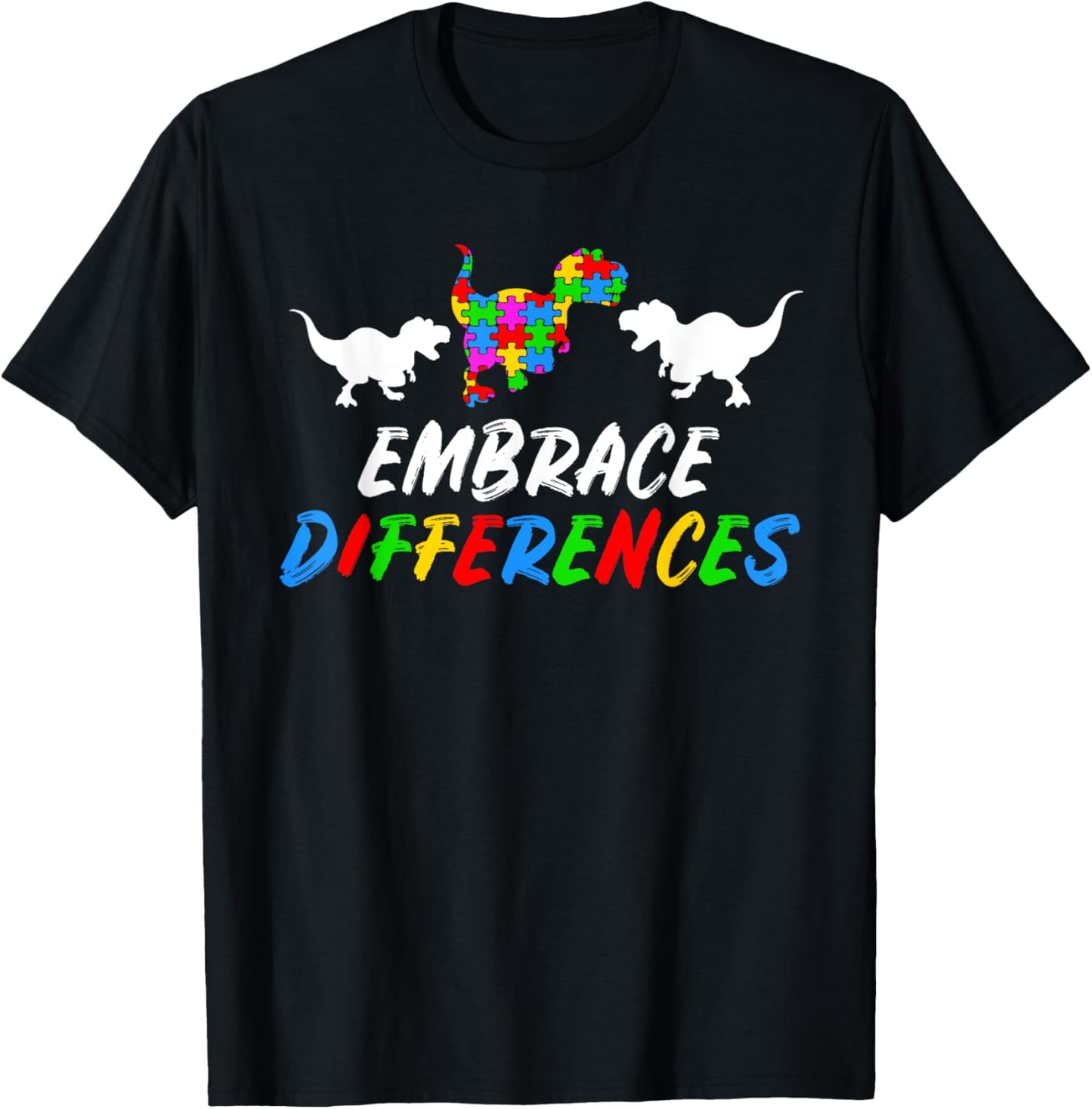 Austism Awareness Month Puzzle Piece Gift | Kids Dino Trex T-Shirt - T-Shirt | Black