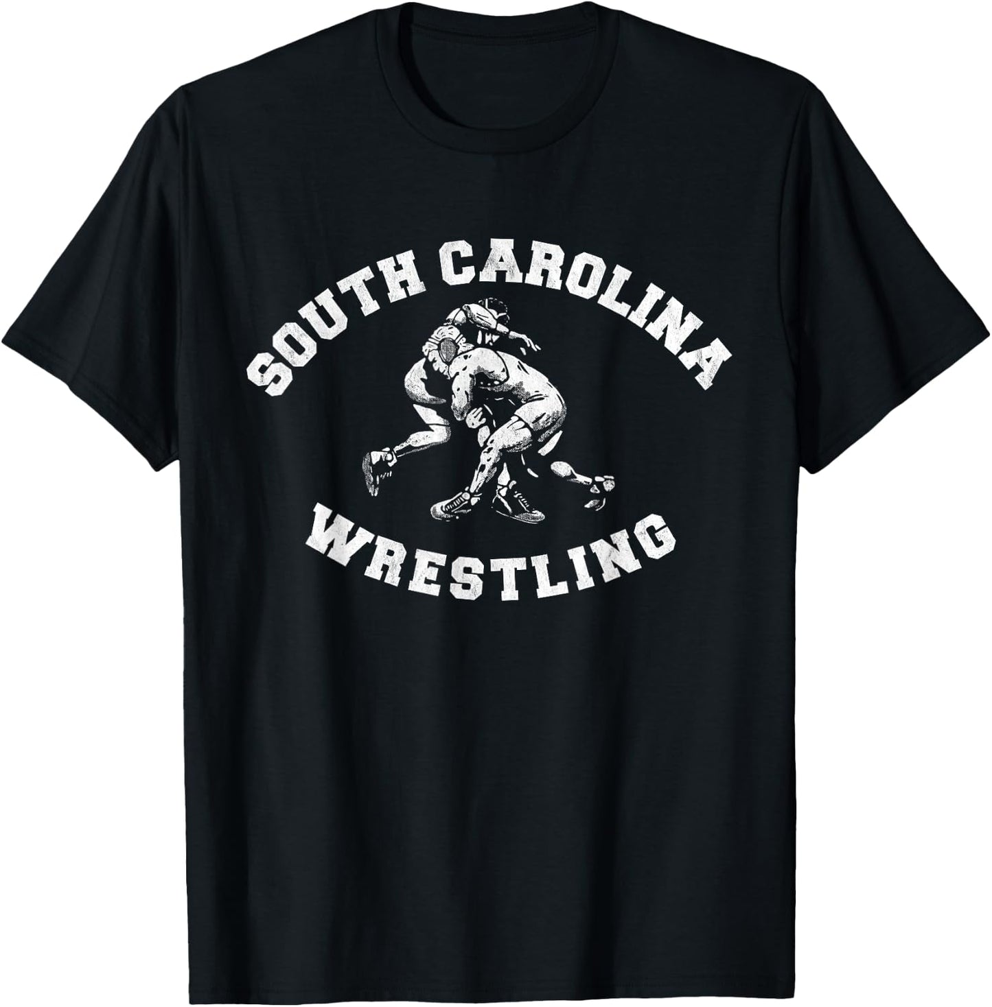 South Carolina Wrestling Distressed Retro Freestyle Wrestler T-Shirt - T-Shirt | Black