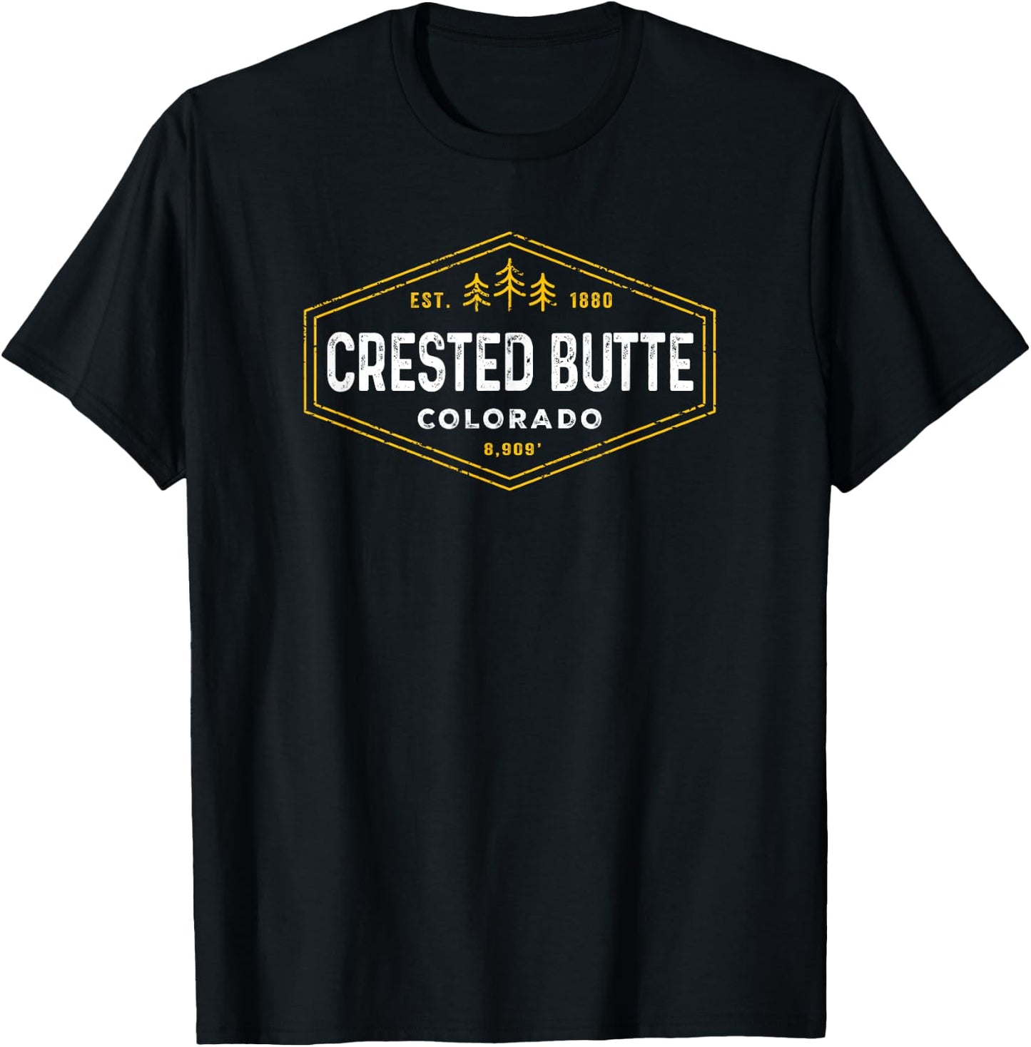 Retro Crested Butte Altitude Hexagon Badge Colorado Souvenir T-Shirt - T-Shirt | Black