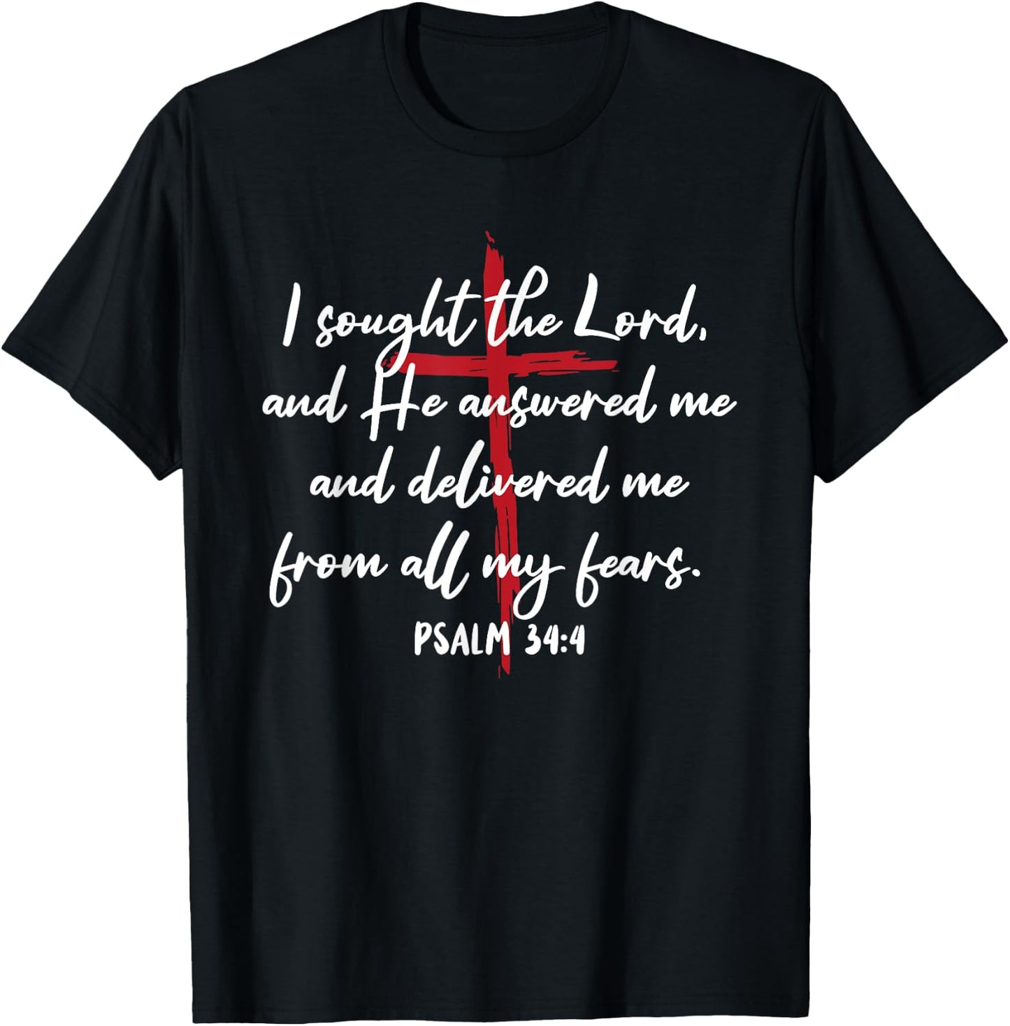 I Sought The Lord He Answered Cross Bible Verse Jesus T-Shirt - T-Shirt | Black