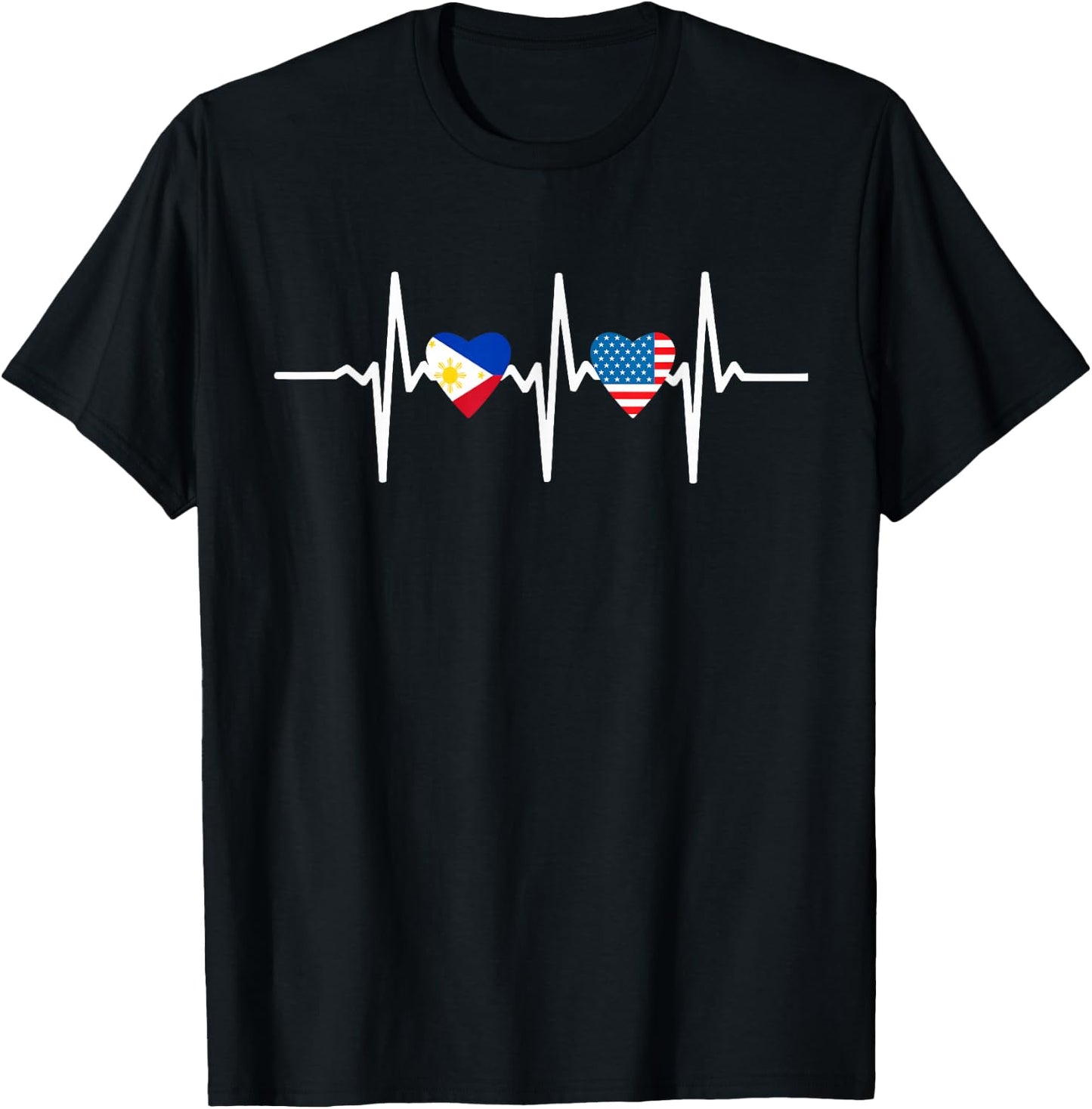 Heartbeat Half American Half Filipino Philippines Usa Flag T-Shirt - T-Shirt | Black