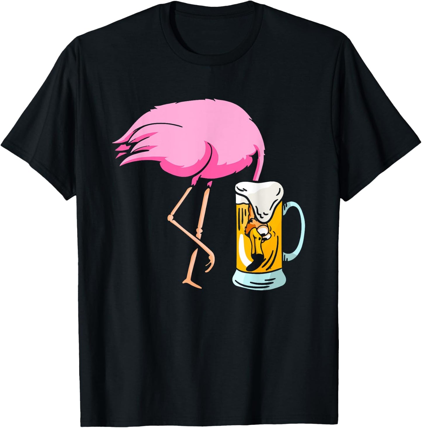 Funny Flamingo Drinking Beer | Party Beer Drinker T-Shirt - T-Shirt | Black