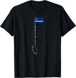Curacao Signature Flag Pole Patriotic Curacao Flag T-Shirt - T-Shirt | Black