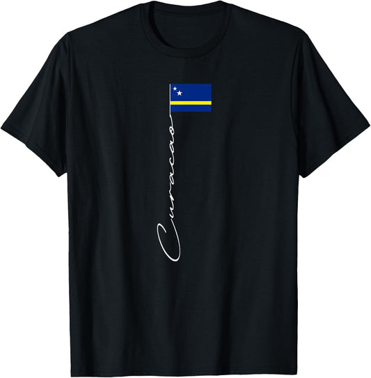 Curacao Signature Flag Pole Patriotic Curacao Flag T-Shirt - T-Shirt | Black