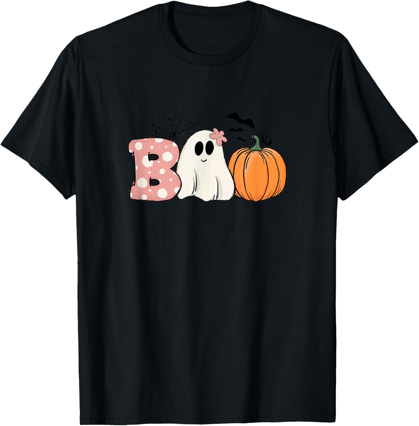 Pink Halloween Boo Hippie Ghost Pumpkin Cute Pastel Vibes T-Shirt - T-Shirt | Black