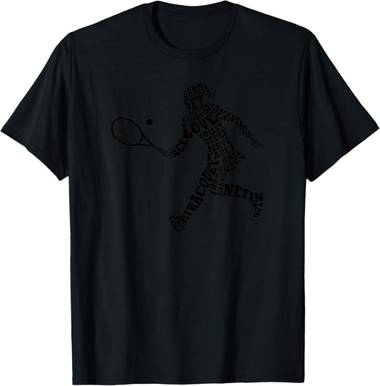 Female Tennis Player Typography Word Art T-Shirt - T-Shirt | Black