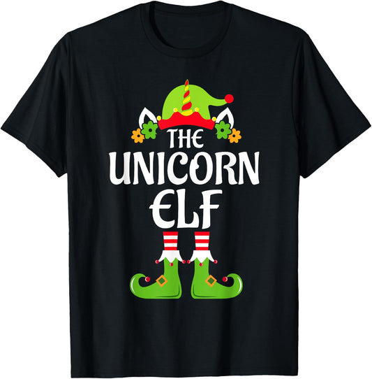 Unicorn Elf Matching Family Group Christmas Party Xmas Funny T-Shirt - T-Shirt | Black