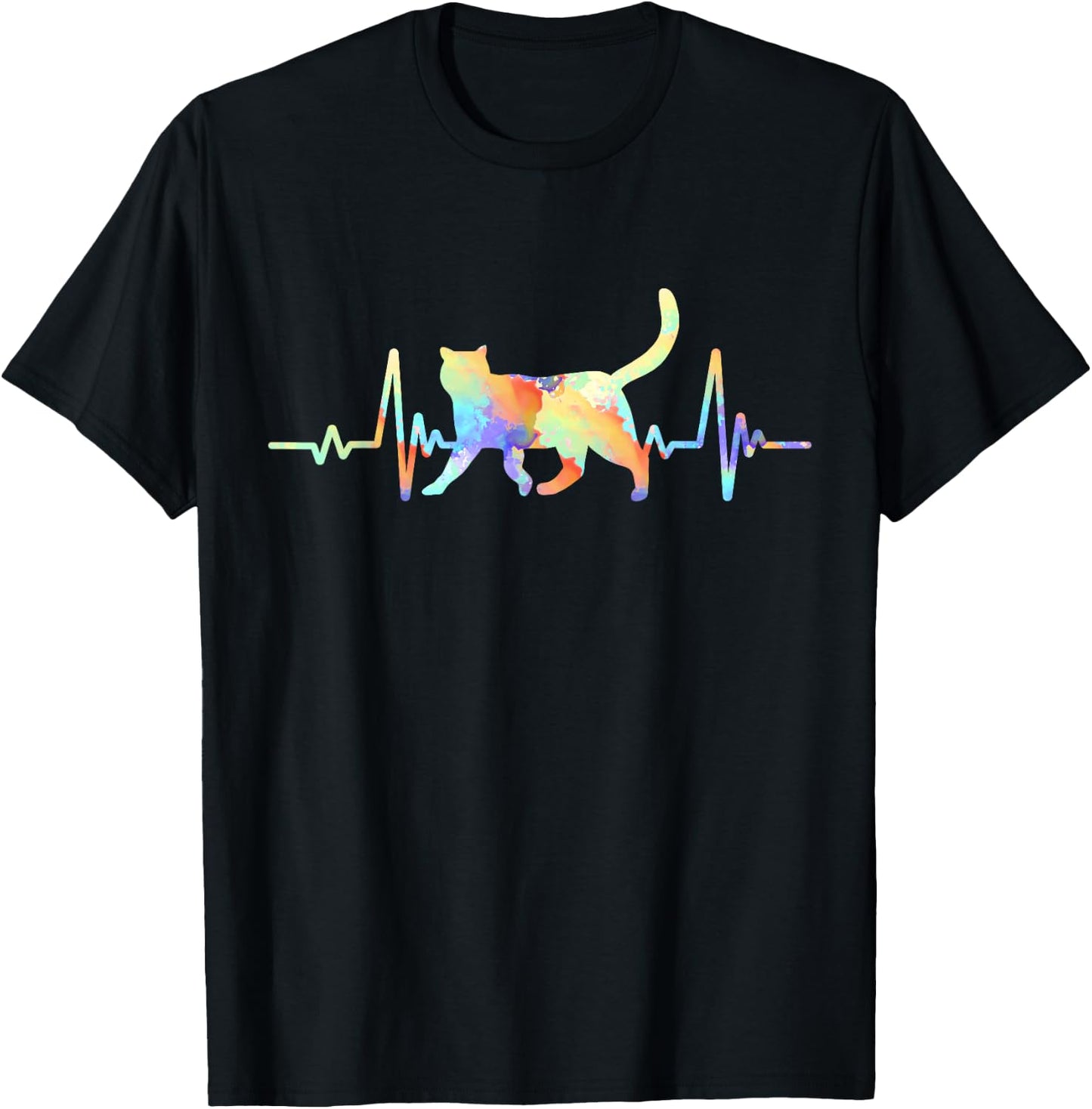 Heartbeat Cat Lover Animal Silhouette Cute Cat Women Kids T-Shirt - T-Shirt | Black