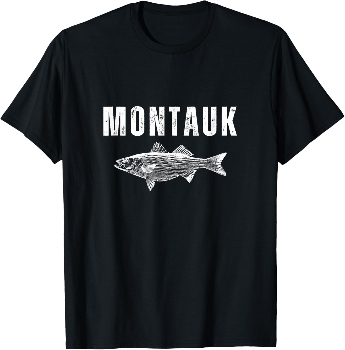 MTK Long Island Montauk New York NY Striped Bass Fishing T-Shirt - T-Shirt | Black