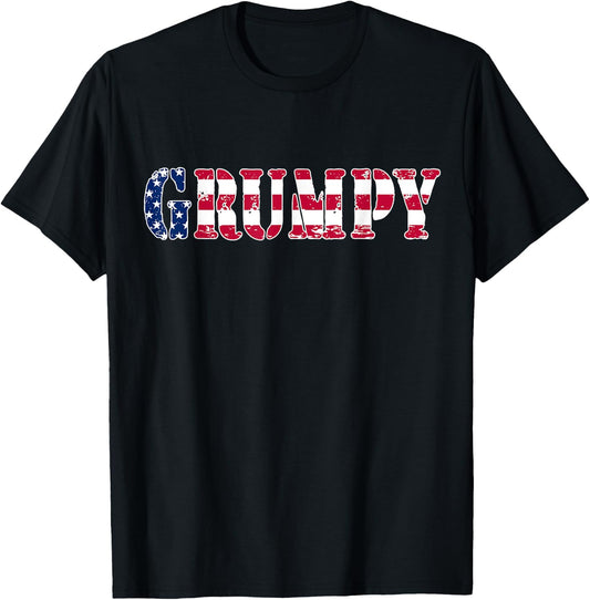 Vintage Grumpy American Flag Patriotic 4th of July T-Shirt - T-Shirt | Black