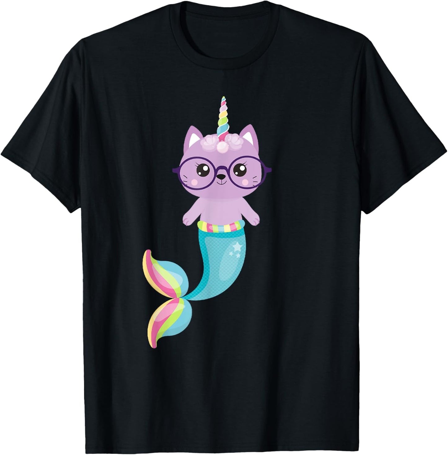 Caticorn Mermaid Unicorn Cat T-Shirt - T-Shirt | Black