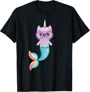 Caticorn Mermaid Unicorn Cat T-Shirt - T-Shirt | Black
