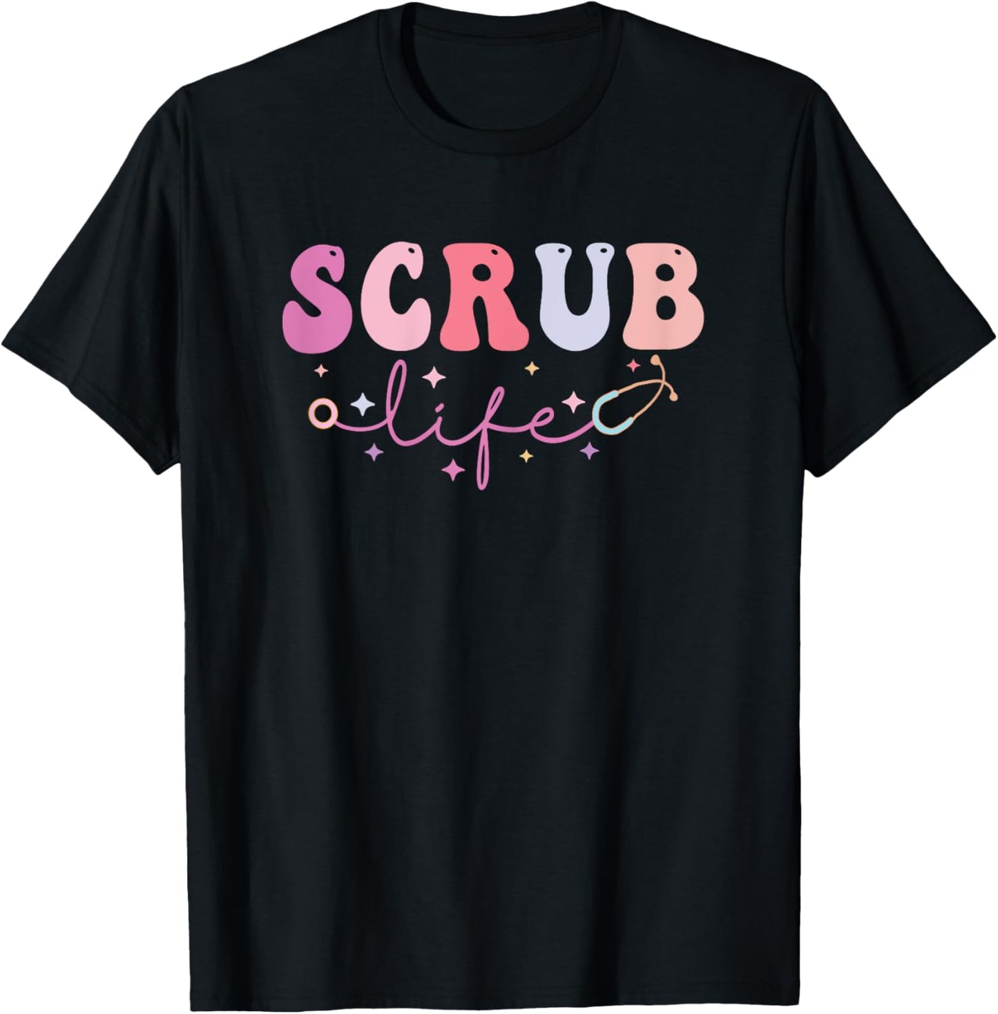 Scrub Life Nurse Stethoscope Retro Groovy Nurse Gifts T-Shirt - T-Shirt | Black