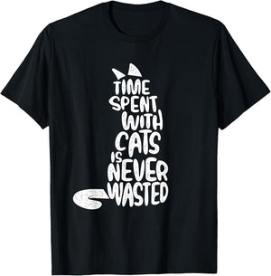 Time Spent With Cats Is Never Wasted - Kitten Cat Lover T-Shirt - T-Shirt | Black