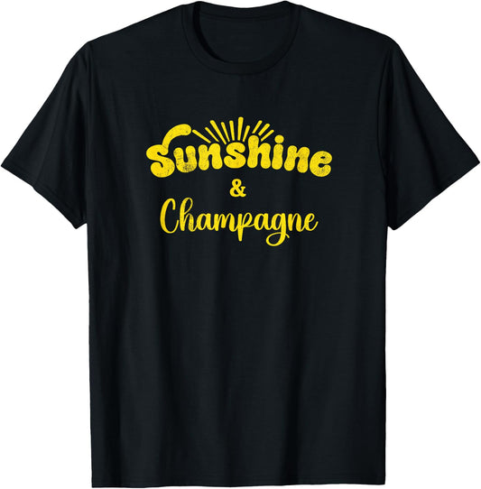 Sunshine and Champagne | Cute Summer Vintage Graphic T-Shirt - T-Shirt | Black