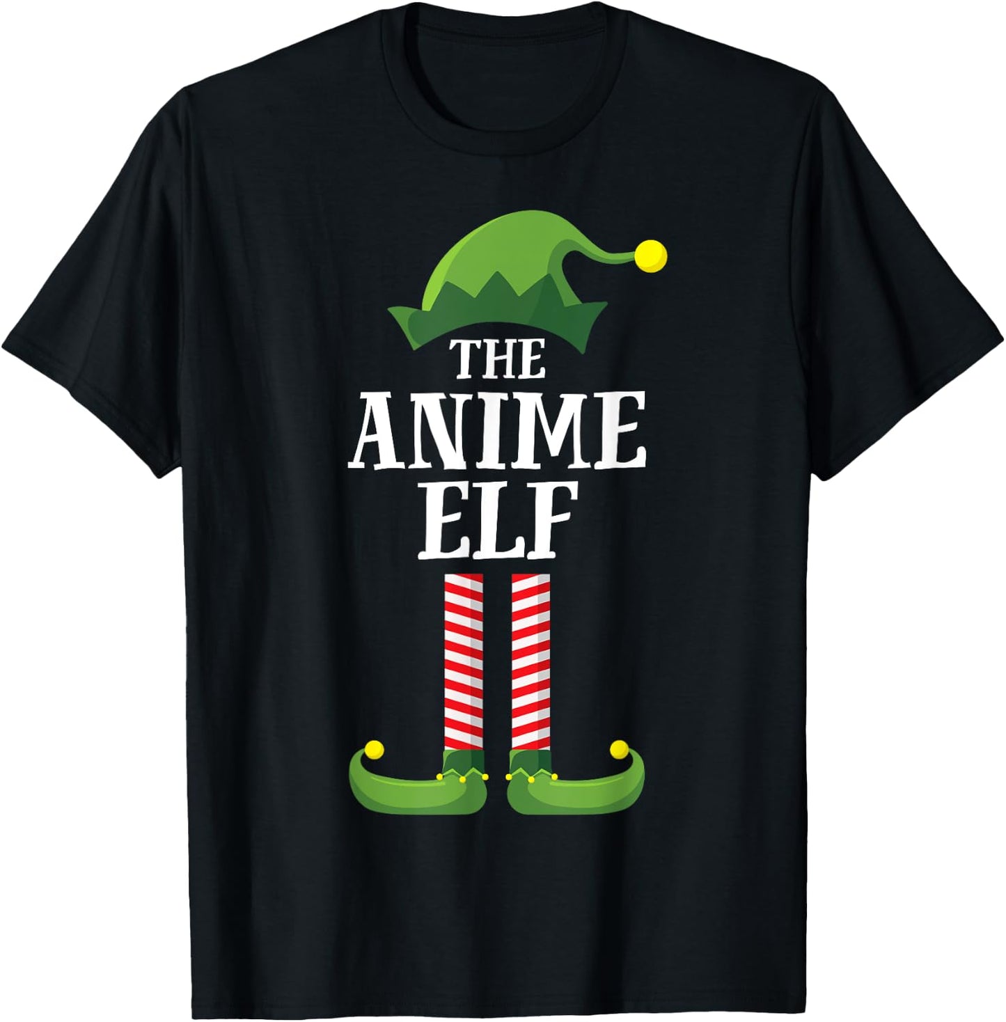 Anime Elf Matching Family Group Christmas Party Funny Elf T-Shirt - T-Shirt | Black