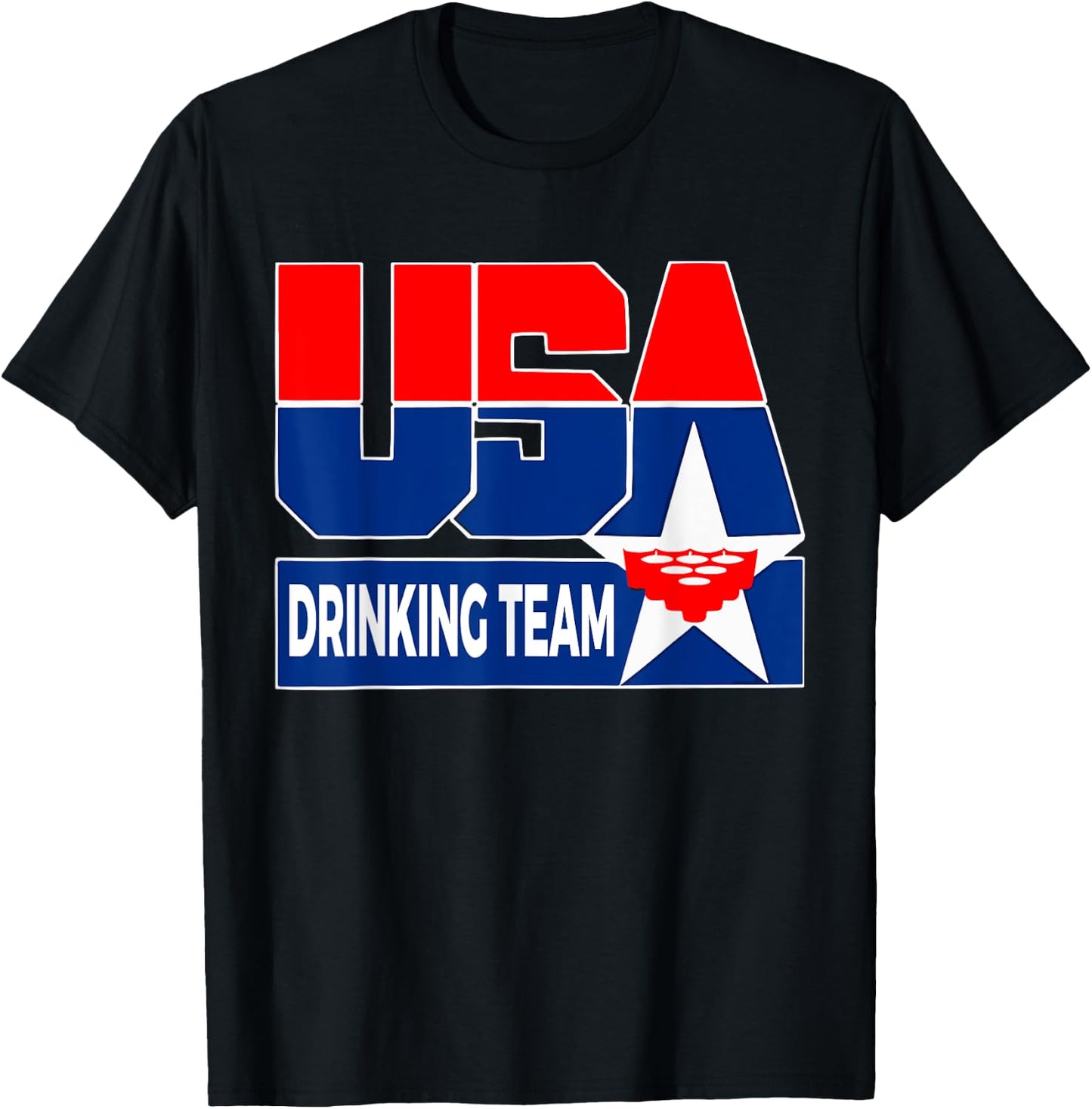 USA Drinking Team American Flag Patriotic Beer Frat Boy Pun T-Shirt - T-Shirt | Black