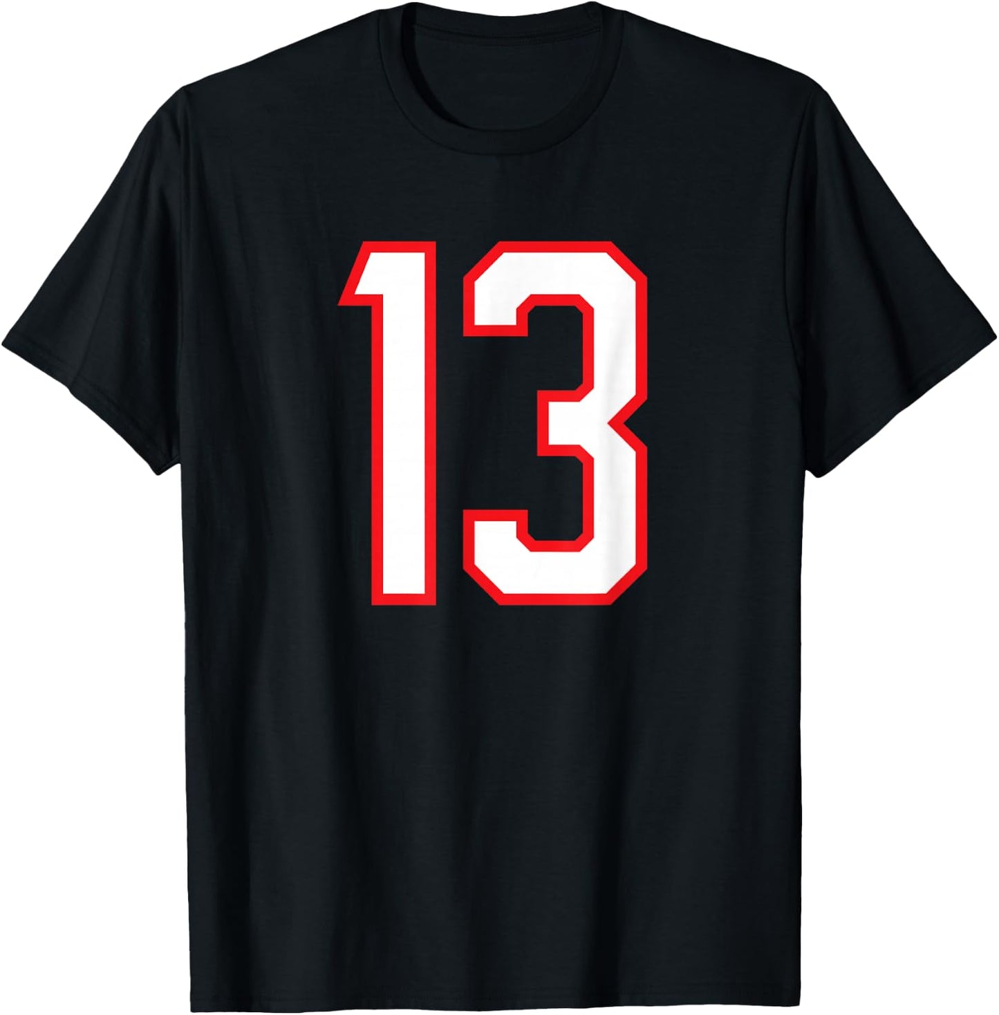 Number #13 White Red Plain Number T-Shirt - T-Shirt | Black