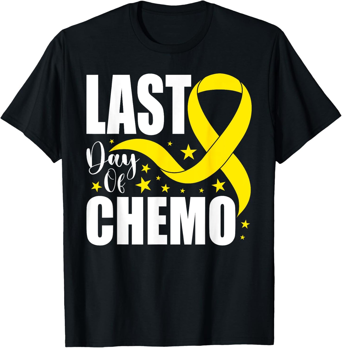 Last Day Of Chemo Yellow Ribbon Sarcoma Bone Cancer Warrior T-Shirt - T-Shirt | Black
