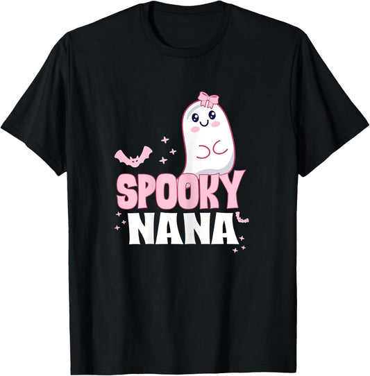 Spooky Nana Family Cute Pink White Ghost Boo Halloween T-Shirt - T-Shirt | Black