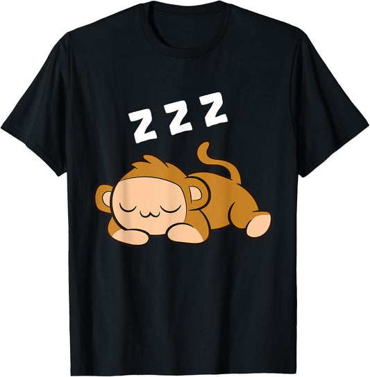 Monkey Tired Ape Monkey Pajama Sleeping Monkey T-Shirt - T-Shirt | Black