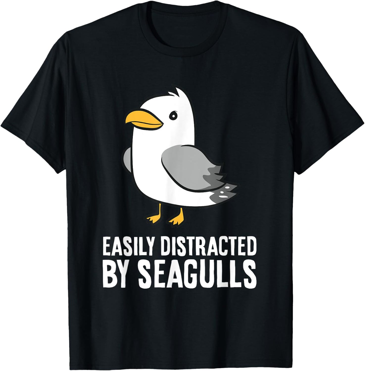 Easily Distracted By Seagulls T-Shirt - T-Shirt | Black