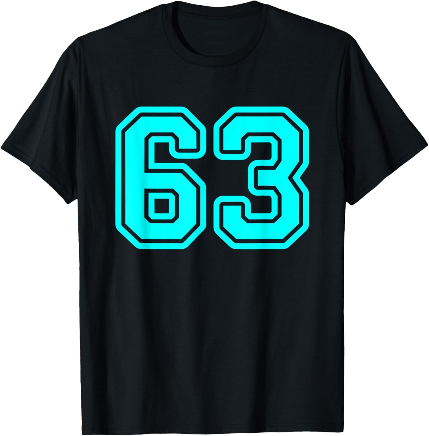 Jersey #63 Cyan Sports Team Jersey Number 63 T-Shirt - T-Shirt | Black