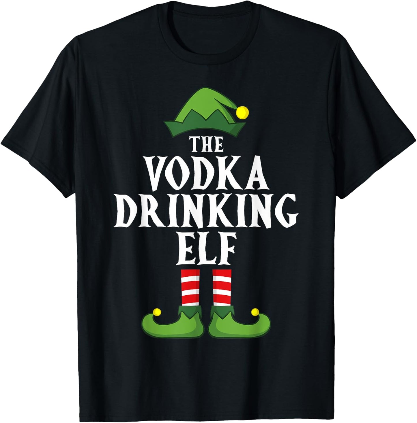 Vodka Drinking Elf Christmas Pajama Family Group Matching T-Shirt - T-Shirt | Black