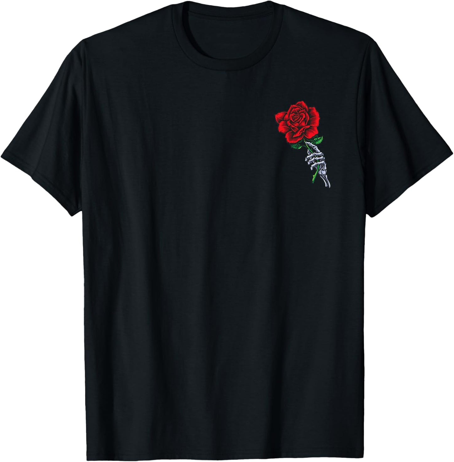 Skeleton Hand Holding Rose | Aesthetic Red Flower T-Shirt - T-Shirt | Black