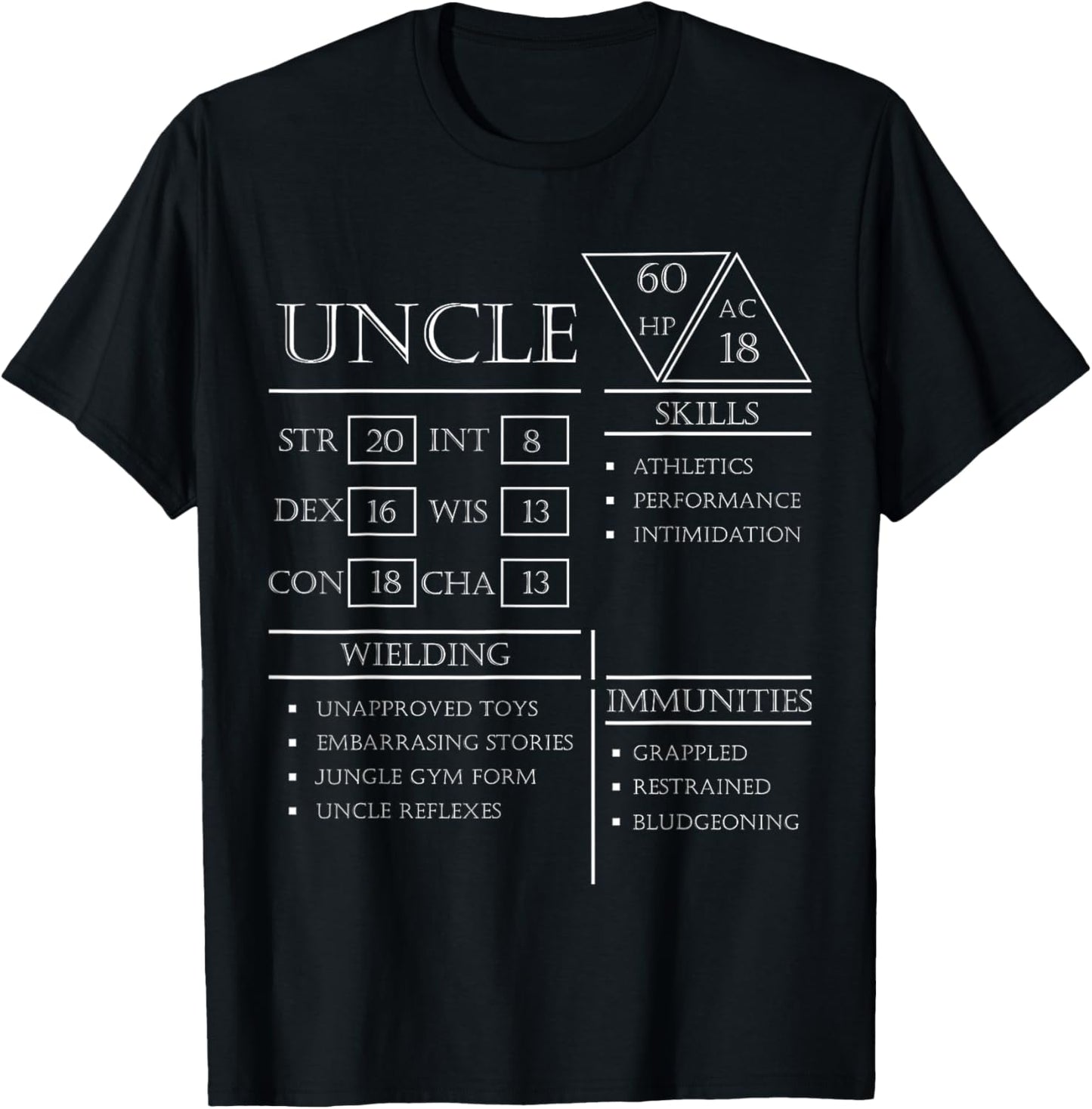 Roleplaying Dice Gamer Dragon Uncle Stat Skills Wielding T-Shirt - T-Shirt | Black