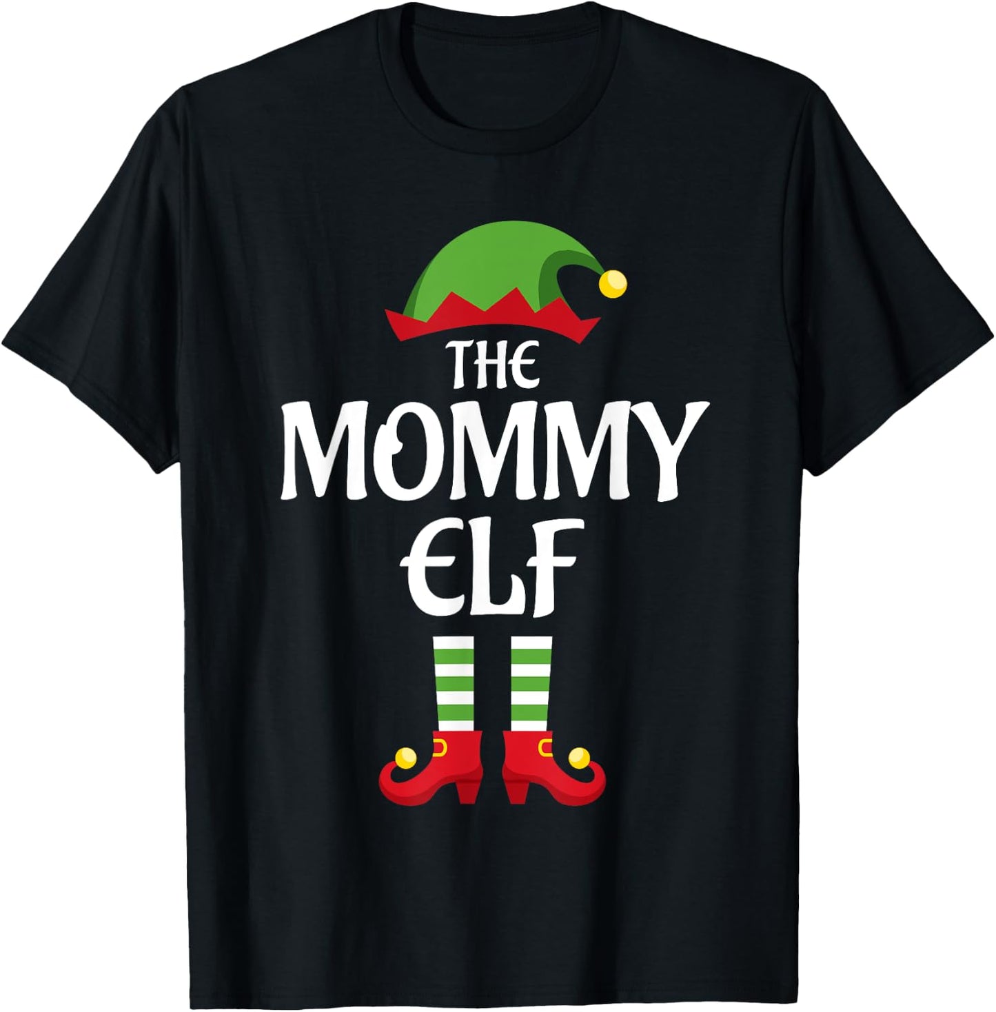 Mommy Elf Family Matching Group Christmas Mom T-Shirt - T-Shirt | Black