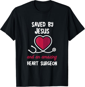 Saved By Jesus Heart Patients Survivor Open Heart Surgery T-Shirt - T-Shirt | Black