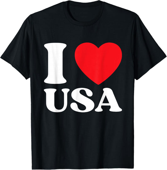 I Heart USA I Love USA Red Heart USA Lovers Patriotic T-Shirt - T-Shirt | Black