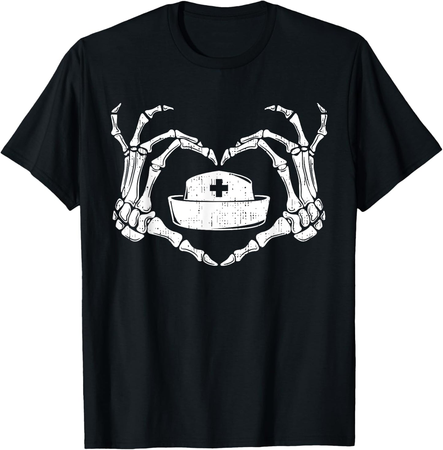 Skeleton Hand Heart Lazy Halloween Costume Funny Nurse RN T-Shirt - T-Shirt | Black