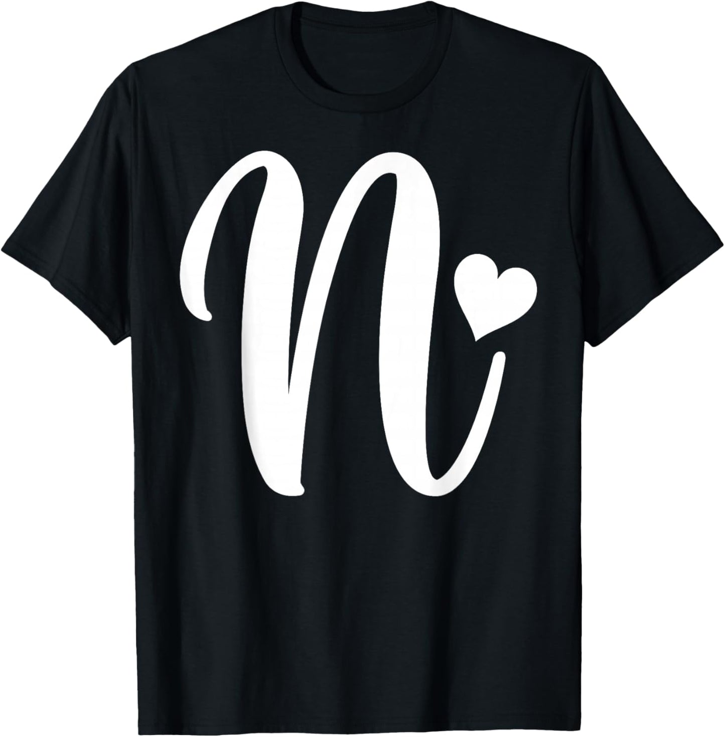white letter N monogram initial minimalist heart graphic T-Shirt - T-Shirt | Black