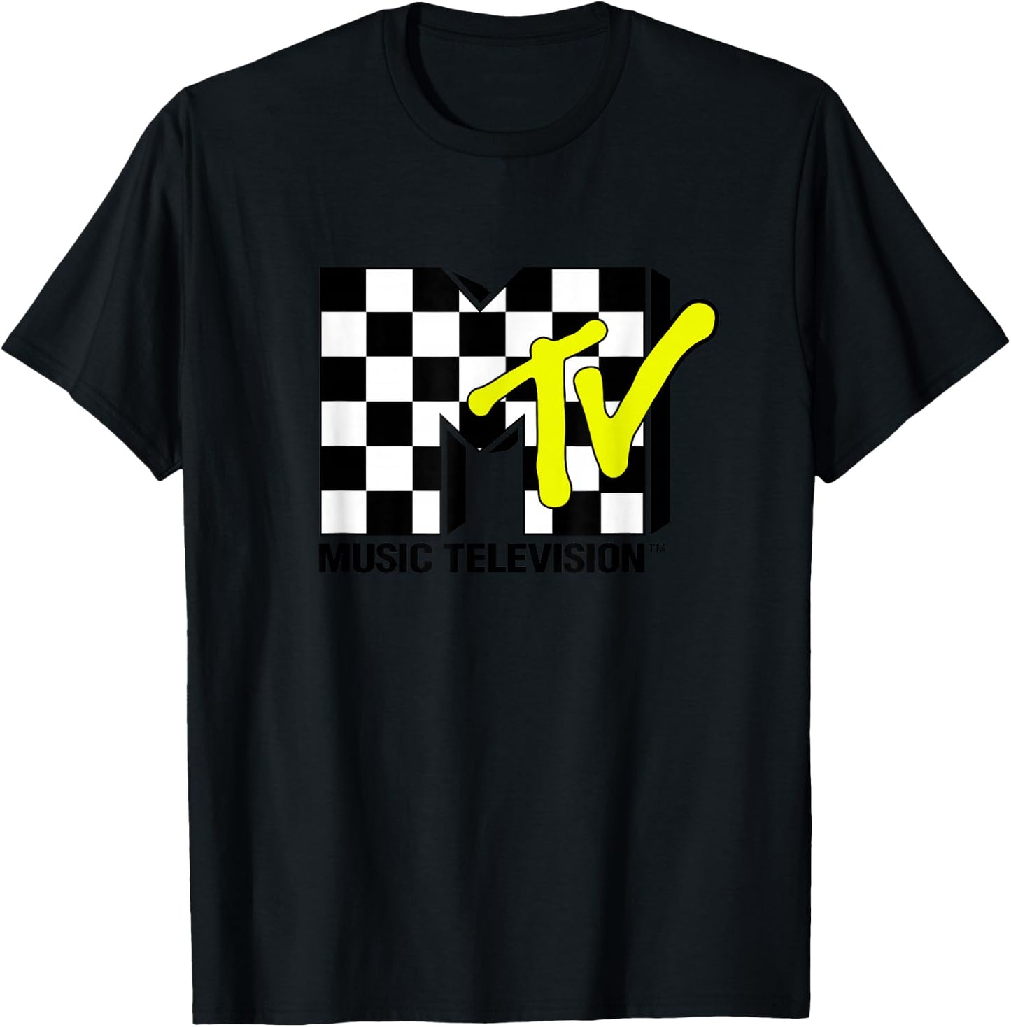 MTV Music Television Retro Eighties Neon Checkerboard Logo T-Shirt - T-Shirt | Black
