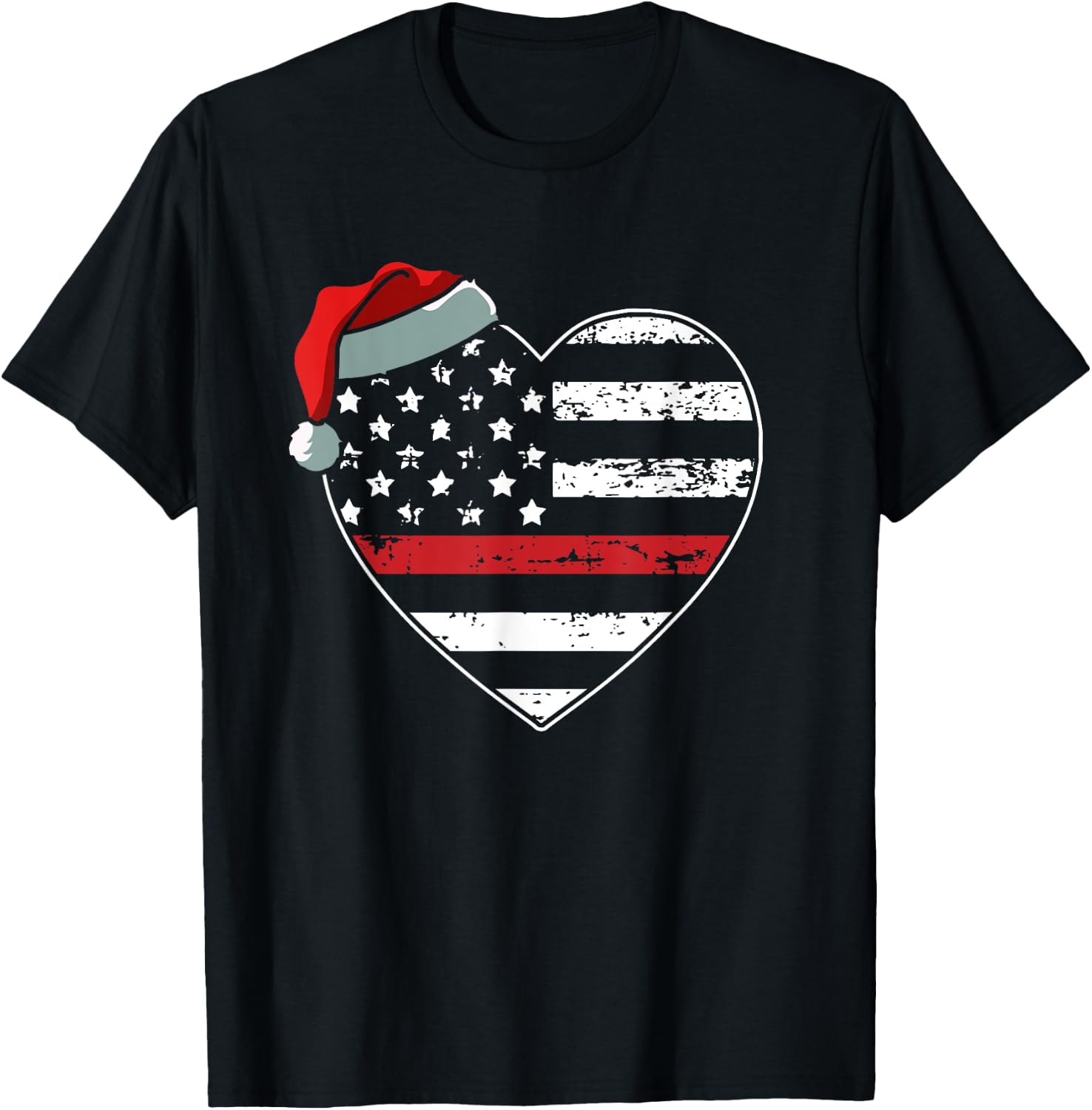 American Flag Firefighter Christmas Pajama X-mas Fireman T-Shirt - T-Shirt | Black