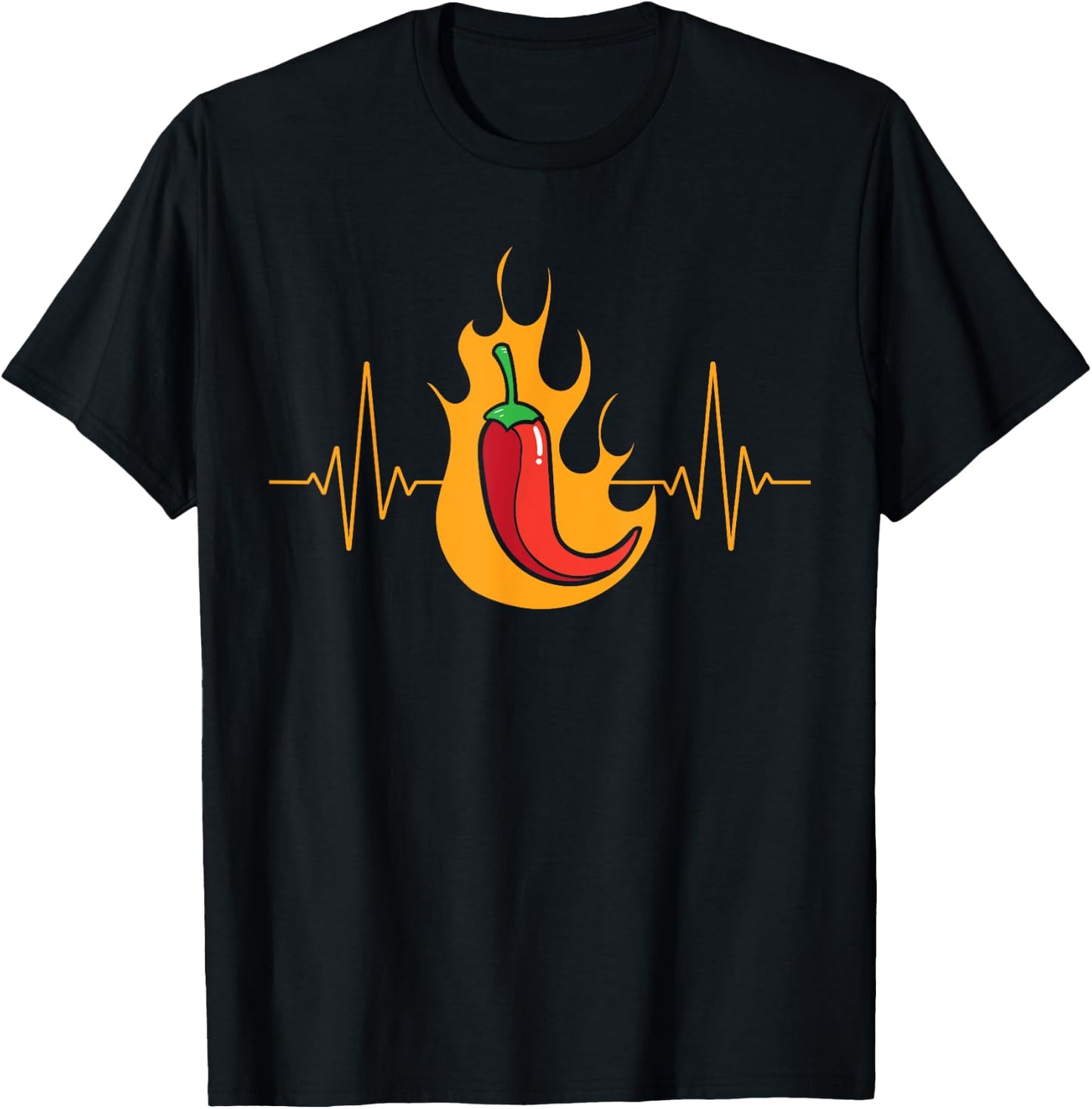 Chili Heartbeat Pepper Hot Spicy Food T-Shirt - T-Shirt | Black